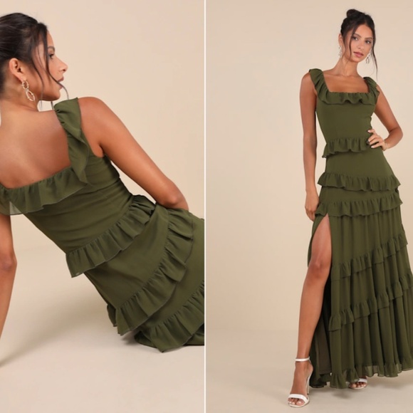 LULU's Prom Wedding Boho Romantic Tiered Ruffles Maxi Dress NWOT - Picture 3 of 4